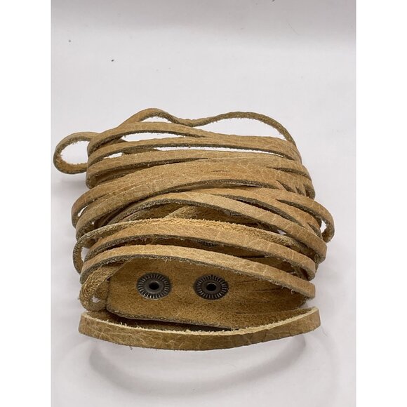 Tan Leather Fringe Cuff Bracelet Adjustable Snap Closures Unisex Bohemian Style - Picture 1 of 4